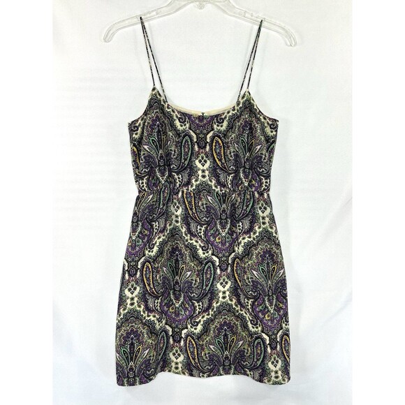 J Crew Tank Top 00 Purple Silk Blend Babydoll Spaghetti Strap Paisley Lined - Picture 1 of 8